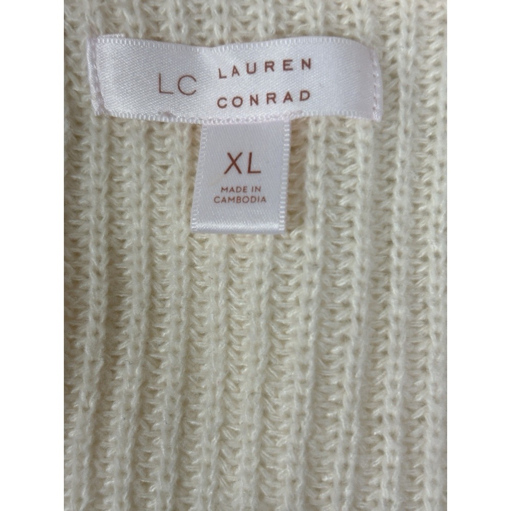 LC Lauren Conrad Women's Textured Cardigan Sweater L - Cream Chunky Knit 90's - Picture 13 of 14